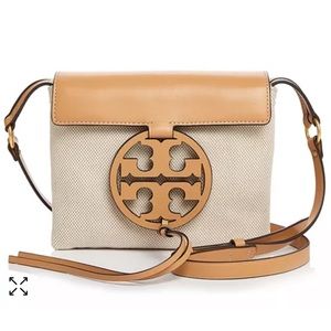 Never worn Tory Burch Miller cross body leather and canvas bag
